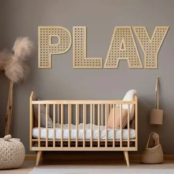GlikCeil Playroom Decor Rattan Letters Set 12 x 15 Boho Wall Signs for Bedroom Large Wooden Rattan Letters for Toddler Girls Boys Playroom Art Nursery Room Decorations(Play)