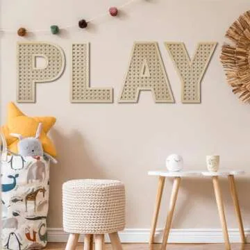 GlikCeil Playroom Decor Rattan Letters Set 12 x 15 Boho Wall Signs for Bedroom Large Wooden Rattan Letters for Toddler Girls Boys Playroom Art Nursery Room Decorations(Play)