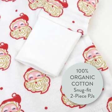 HonestBaby Holiday 2-Piece Pajamas Sleepwear PJs 100% Organic Cotton for Baby, Toddler, Kids, Ho Ho Ho