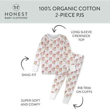 HonestBaby Holiday 2-Piece Pajamas Sleepwear PJs 100% Organic Cotton for Baby, Toddler, Kids, Ho Ho Ho