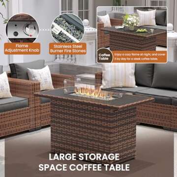 UDPATIO 6-Piece Wicker Patio Furniture Set with Fire Pit Table