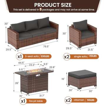 UDPATIO 6-Piece Patio Furniture Set with Fire Pit