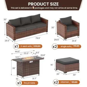 UDPATIO 6-Piece Patio Furniture Set with Fire Pit