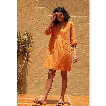 Lafural Womens Casual Cotton Loose Summer Dress