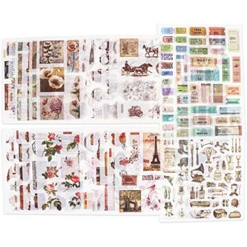 Knaid Vintage Stickers Set - Decorative Sticker for Scrapbooking, Kid DIY Arts Crafts, Album, Bullet Journaling, Junk Journal, Planners, Calendars and Notebook