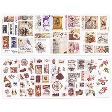 Knaid Vintage Stickers Set - Decorative Sticker for Scrapbooking, Kid DIY Arts Crafts, Album, Bullet Journaling, Junk Journal, Planners, Calendars and Notebook