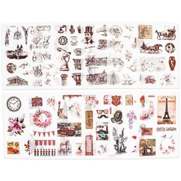 Knaid Vintage Stickers Set - Decorative Sticker for Scrapbooking, Kid DIY Arts Crafts, Album, Bullet Journaling, Junk Journal, Planners, Calendars and Notebook