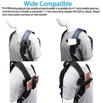 Backpack Clip Mount with Phone Holder Accessories for GoPro Hero 11 10 9 8 7 6 5 Black Akaso Sony Ac...