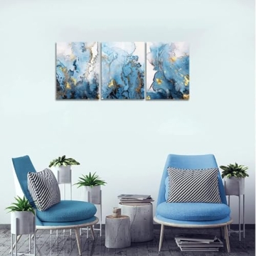 SERIMINO Blue Gold Abstract Canvas Wall Art for Home