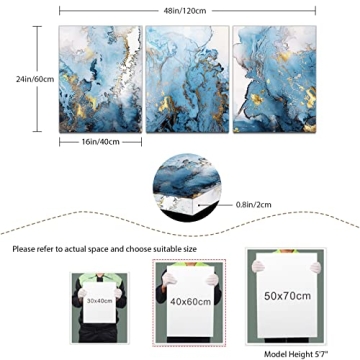 SERIMINO Blue Gold Abstract Canvas Wall Art for Home