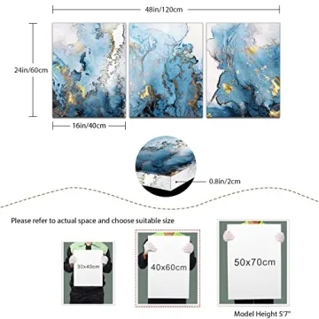 SERIMINO Blue Gold Abstract Canvas Wall Art for Home