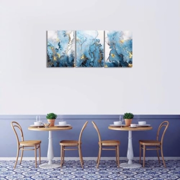 SERIMINO Blue Gold Abstract Canvas Wall Art for Home