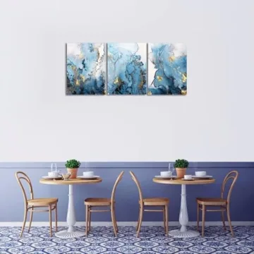 SERIMINO Blue Gold Abstract Canvas Wall Art for Home