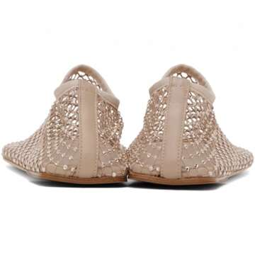 ITOZER Mesh Ballet Flats Round Toe Sandals Rhinestone Short Boots Sexy Flat Cutout Sparkly Comfortable Beach Casual Dress Flats Gold