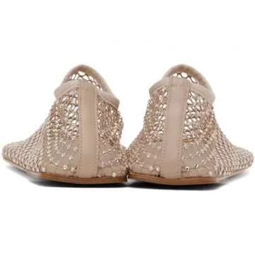 ITOZER Mesh Ballet Flats Round Toe Sandals Rhinestone Short Boots Sexy Flat Cutout Sparkly Comfortable Beach Casual Dress Flats Gold