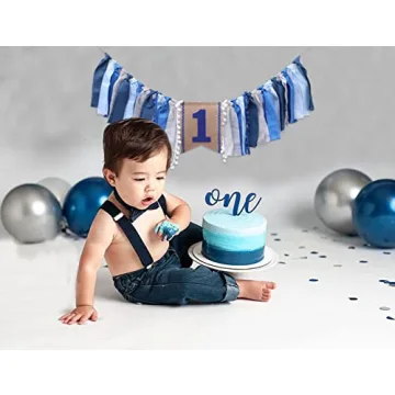 High Chair Banner Boy First Birthday Celebration Decoration