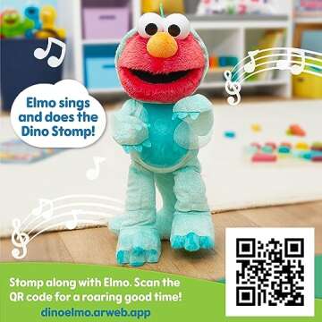 SESAME STREET Dino Stomp Elmo 13-Inch Plush Stuffed Animal Sings and Dances, Kids Toys for Ages 18 M...