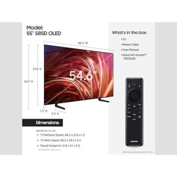 SAMSUNG 55-Inch Class OLED 4K S85D Series HDR Smart TV w/Dolby Atmos, Object Tracking Sound Lite, Co...