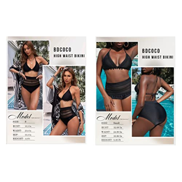 Astylish Women's High Waist Two Pieces Bikini Set Halter Straps Tassel Swimsuit Black