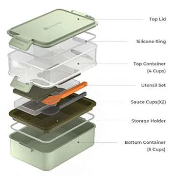 linoroso Stackable Bento Box Adult Lunch Box for On-the-Go Meals with Utensils and Dressings