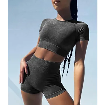 OLCHEE Womens Acid Wash Fitness Set – Stylish Activewear