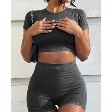 OLCHEE Womens Acid Wash Fitness Set – Stylish Activewear