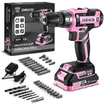 Power Drill Cordless: DEKO PRO Pink Cordless Drill 20V Electric Power Drill Set Tool for Women Drill...