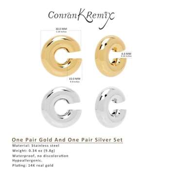Waterproof Chunky Gold Ear Cuffs Earrings for Women Non Piercing Gold Plated Stainless Steel Ear Cuf...