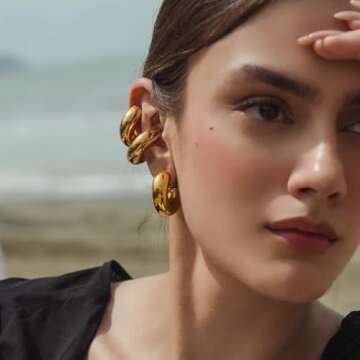 Chunky Gold Ear Cuffs for Women Lightweight Non Piercing