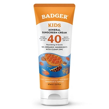 Badger Kids Sunscreen Cream SPF 40 - Broad Spectrum, Organic, Reef Friendly