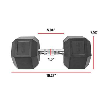 WF Athletic Supply Rubber Coated Solid Steel Cast-Iron Pair Dumbbells, Rubber Hex Dumbbells, Hex Wei...