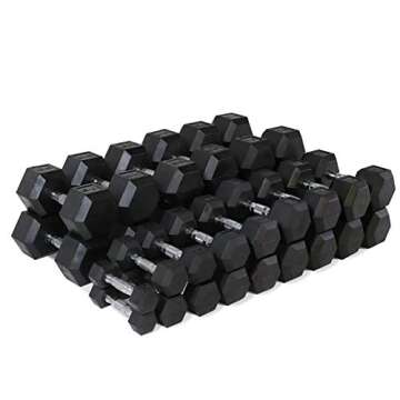 WF Athletic Supply Rubber Coated Solid Steel Cast-Iron Pair Dumbbells, Rubber Hex Dumbbells, Hex Weights Dumbbells for Muscle Toning, Full Body Workout, Home Gym Dumbbells, Pair