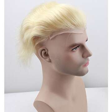 Dreambeauty Men's Toupee 10"×8" European Virgin Human Hair Toupee Super Soft Thin Skin Mens Hair pieces Hair Replacement System Monofilament Net with PU around Base for Men(#613 blonde color)