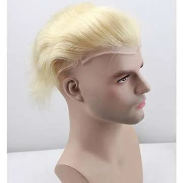 Dreambeauty Men's Toupee 10"×8" European Virgin Human Hair Toupee Super Soft Thin Skin Mens Hair pieces Hair Replacement System Monofilament Net with PU around Base for Men(#613 blonde color)