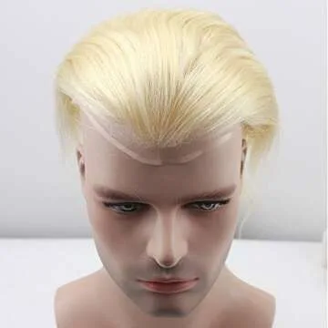 Dreambeauty Men's Toupee 10"×8" European Virgin Human Hair Toupee Super Soft Thin Skin Mens Hair pieces Hair Replacement System Monofilament Net with PU around Base for Men(#613 blonde color)