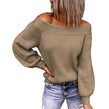 KIRUNDO 2024 Fall Winter Women's Off Shoulder Sweater Long Sleeve Cold Shoulder Ribbed Knit Sweaters...