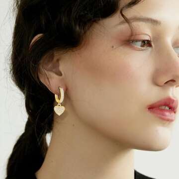 Gold Huggie Earrings with Charm Small Hoop Earrings Shiny Zircons 18K Gold Plated Statement Starfish...