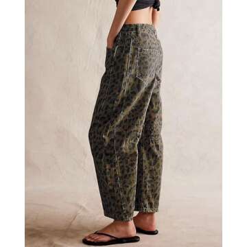 CHARTOU Barrel Jeans for Women Baggy Wide Leg Y2k Mid Rise Ankle Denim Pants (Medium,Leopard)