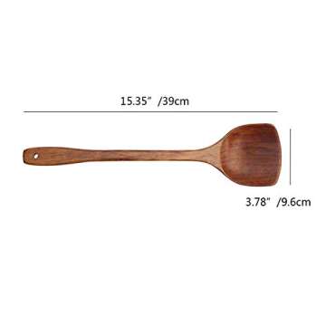 Wooden Spatula, 2Pcs Long Handle Flat Non-Stick Kitchen Cookware for Mixing and Cooking, 15.35”