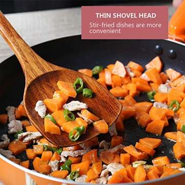 Wooden Spatula, 2Pcs Long Handle Flat Non-Stick Kitchen Cookware for Mixing and Cooking, 15.35”