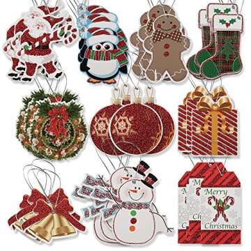 Gift Boutique 100 Large Gift Tags for Christmas with Ribbon Tie Strings 10 Glitter Foil Design Perso...