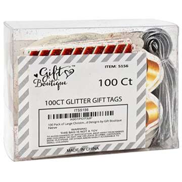 Gift Boutique 100 Large Gift Tags for Christmas with Ribbon Tie Strings 10 Glitter Foil Design Personalized Holiday Name Write On Write On Labels for Packages