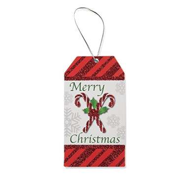 Gift Boutique 100 Large Gift Tags for Christmas with Ribbon Tie Strings 10 Glitter Foil Design Personalized Holiday Name Write On Write On Labels for Packages