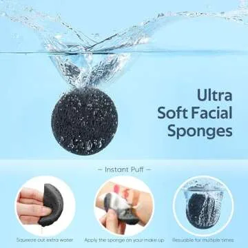 GAINWELL 50-Count Black Compressed Facial Sponges for Daily Facial Cleansing and Exfoliating, 100％...