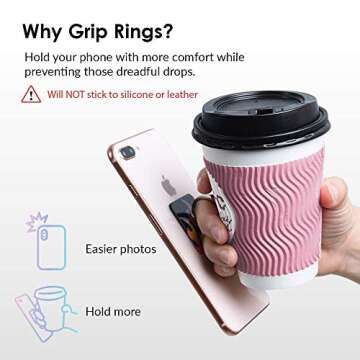 Velvet Caviar Cell Phone Ring Holder - Finger Ring & Stand - Improves Phone Grip Compatible with iPh...