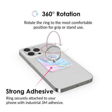 Velvet Caviar Cell Phone Ring Holder - Finger Ring & Stand - Improves Phone Grip Compatible with iPhone, Galaxy and Most Cases (Except Silicone/Leather) - Moonstone Holographic Pink Blue Marble