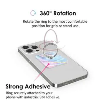 Velvet Caviar Cell Phone Ring Holder - Finger Ring & Stand - Improves Phone Grip Compatible with iPhone, Galaxy and Most Cases (Except Silicone/Leather) - Moonstone Holographic Pink Blue Marble