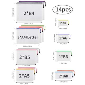 EOOUT 14pcs Zipper Pouches for Organizing, Mesh Zipper Pouch Bags, 8 Sizes 14 Colors Waterproof Mesh...