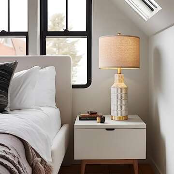 USumkky 25" Table Lamps Set of 2 - Bedside Lamps - Modern Lamps for Living Room - White Washed Ceram...