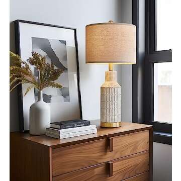 USumkky 25" Table Lamps Set of 2 - Bedside Lamps - Modern Lamps for Living Room - White Washed Ceramic Bedroom Lamps Set of 2 - Nightstand Lamps